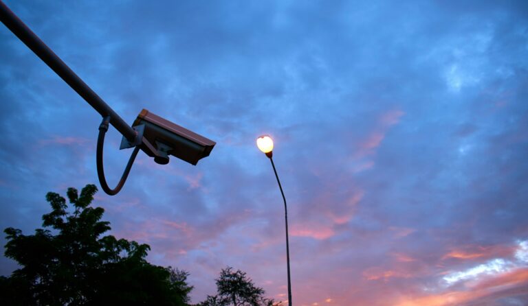 CCTV camera with the sky